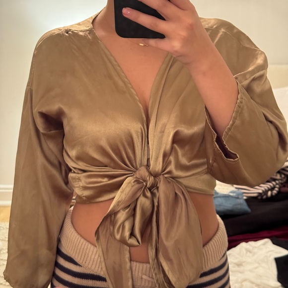 Urban Outfitters Satin Tie-Front Blouse - Picture 2 of 3